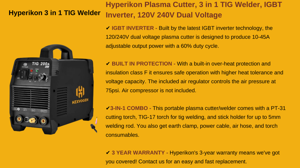 HYPERIKON PLASMA CUTTER WITH TIG WELDING FUNCTIONS - Tig Welding Machine                    